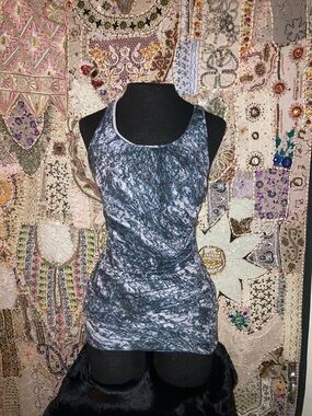 Calvin Klein Black and Gray Marble-Print Racerback Tank